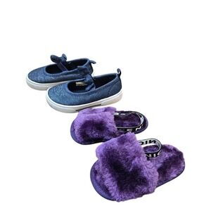 Lof of 2 Toddler Shoes Slip on Carters‎ & Cute Fuzzy Slippers Sz 5